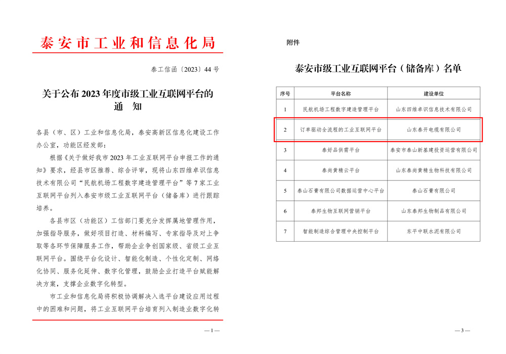 泰安市工业互联网平台