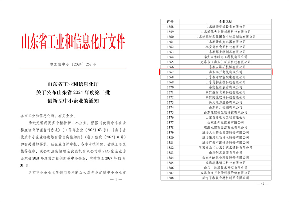 山东省创新型中小企业